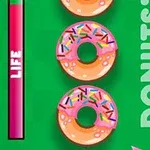 Három rózsaszín mázas, szórt cukros fánk zöld háttérrel és DONUTS felirat