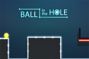 Sötét háttér előtt egy fénylő sárga gömb és világító szélű platformok, középen BALL in the HOLE felirattal