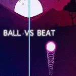 Egy sötét, hegyes táj hátterében, két színt elválasztó vonal mellett „BALL VS BEAT” felirat látható, egy fénylő gömb pedig alatta helyezkedik el