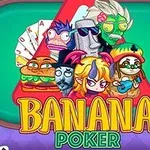 Rajzfilmszerű karakterek póker témájú háttérrel és a Banana Poker felirattal