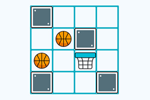 3x3-as rács néhány szürke négyzettel, két kosárlabdával és egy kosárpalánkkal
