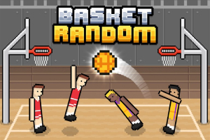 Pixeles kosárlabdapálya két csapattal és egy pattogó labdával