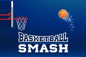 Kosárlabda repül a kosár felé kék háttérrel, alul Basketball Smash felirattal