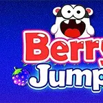 Egy kék háttér előtt „Berry Jump” felirat, fölötte egy rajzfilmfigura és körülötte bogyók találhatók
