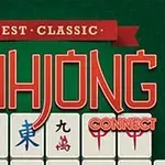 A kép zöld háttér előtt, nagy piros betűkkel a Mahjong Connect feliratot mutatja, alatta kínai karakterekkel ellátott játéklapokkal