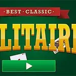 Zöld háttéren a Best Classic Solitaire szöveg látható, kártyalapokkal és a lejátszás gombbal