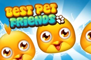 Kék háttér előtt három aranyos, nagy szemű, sárga kismadár, fölöttük Best Pet Friends felirat