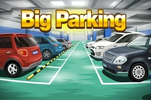 Autók egy parkolóban, elöl nagy Big Parking felirattal