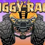 Nagy kerekű sárga terepjáró szemből, lánccal az elején, BIGGY RACE felirattal a tetején