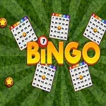 Bingó kártyák szóródnak szét egy zöld, csillagokkal díszített háttér előtt, középen a BINGO felirattal