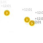 Arany színű bitcoin érmék lebegnek fehér háttér előtt számos értékkel és számokkal körülvéve
