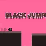 Rózsaszín háttér előtt egy fekete labda és a Black Jumper felirat látható, két platform között