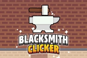 Tégla háttér előtt egy fehér üllő és kalapács felett a Blacksmith Clicker felirat látható
