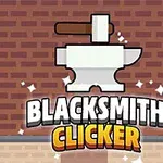 Tégla háttér előtt egy fehér üllő és kalapács felett a Blacksmith Clicker felirat látható