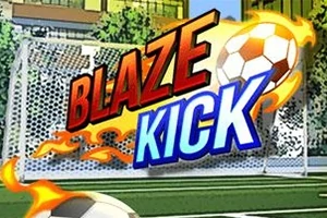 Lángoló labda és BLAZE KICK felirat egy focipályán