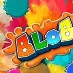 Színes, festékpöttyökkel és a BLOBS felirattal díszített háttér
