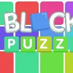 Színes négyzetek és a BLOCKS PUZZLE felirat szerepel a képen, vidám és élénk színek használatával