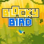 Pixelgrafikás madár repül egy zöld dzsungeli háttér előtt, középen nagy, sárga és kék felirat