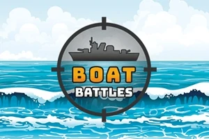 Kék óceán hullámai előtt egy stilizált céltábla, benne egy hajó sziluettjével és az alatta olvasható Boat Battles felirattal
