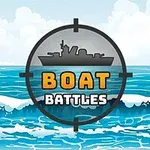 Kék óceán hullámai előtt egy stilizált céltábla, benne egy hajó sziluettjével és az alatta olvasható Boat Battles felirattal