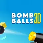 Kék háttéren színes kockák, egy fekete gömb és egy sárga-fekete ágyú látható Bomb Balls 3D felirattal