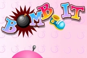 Színes betűkkel írt BOMB IT felirat háttérben rózsaszín mintázattal és egy robbanás szimbólummal