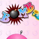 Színes betűkkel írt BOMB IT felirat háttérben rózsaszín mintázattal és egy robbanás szimbólummal