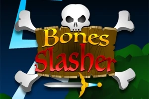 Koponyát és keresztbe tett csontokat ábrázoló kép, középen Bones Slasher felirattal, alul kard grafikájával