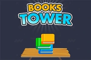 Egy sötét háttér előtt Books Tower felirat és alatta egy asztalon egymásra helyezett színes könyvek láthatók
