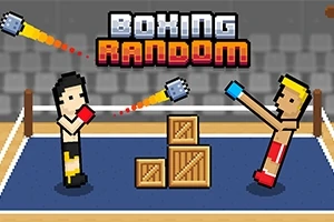 Két pixeles bokszoló színes ruhában, ringben, mögöttük fa ládák