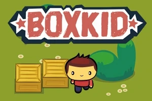 Rajzolt figura dobozokkal és bokrokkal, az alján a BOXKID felirat