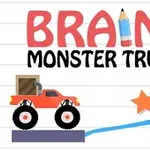 Piros monster truck egy ceruza által rajzolt kék vonalon, mellette egy narancssárga csillag, a háttérben pedig BRAIN for MONSTER TRUCK felirat