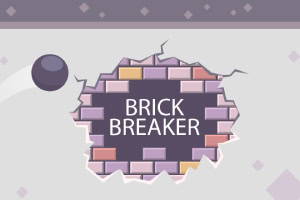 Tégla mintázatú fal közepén egy labda mögött keletkezett törésen a BRICK BREAKER felirat látható