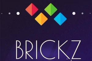 Színes gyémánt alakú elemek és a BRICKZ felirat sötét háttéren