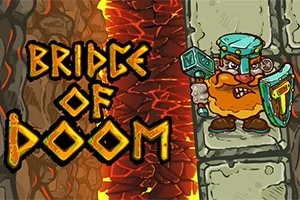 Egy páncélos törpe karakter áll egy kőhídon, mellette lángoló háttérrel és a Bridge of Doom felirattal