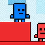 Két színes, pixeles figura, kék és piros, egy egyszerű platformon