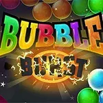 Színes buborékokkal teli háttér előtt a „BUBBLE BURST” felirat áll szivárványszínű betűkkel, amelyeket villámszerű grafikák vesznek körül
