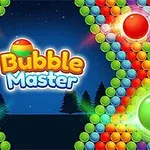 Színes buborékokkal teli kép sötét háttérrel, középen a Bubble Master felirattal