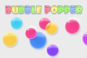 Színes buborékok lebegnek egy világos háttéren, felettük a BUBBLE POPPER színes betűkkel