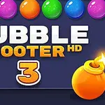 Színes golyók sora felett egy sárga bomba és a Bubble Shooter HD 3 felirat látható sötét háttéren