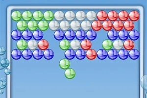 Színes golyók különböző rétegekben elrendezve kék háttéren