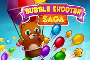 Egy barna medve ül egy hőlégballon kosarában, körülötte színes buborékok és csillagok lebegnek a kék háttér előtt