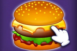 Rajzolt hamburger szezámmagos bucitetővel, sajttal, salátával, húspogácsával és egy fehér kézzel ellátva