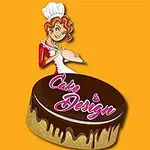 Egy női cukrász illusztrációja, aki egy csokoládétortát díszít, élénk narancssárga háttérrel