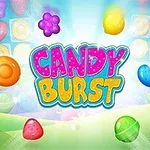 Élénk, színes cukorkák és édességek lebegnek egy világos háttér előtt, középen a Candy Burst felirat látható