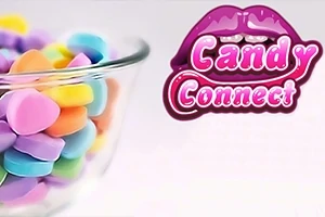 Egy tál színes cukorka és a Candy Connect felirat