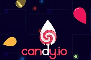 Színes geometriai formák sötét háttéren, középen egy spirális mintázatú csepp alakú objektum és a candy