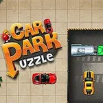 Színes autók találhatók egy parkolóban mozaikszerű elrendezésben, Car Park Puzzle felirattal a bal felső sarokban