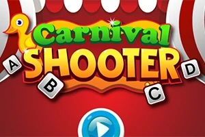 Színes Carnival Shooter felirat egy piros háttér előtt, kacsával és lebegő betűkkel