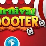 Színes Carnival Shooter felirat egy piros háttér előtt, kacsával és lebegő betűkkel